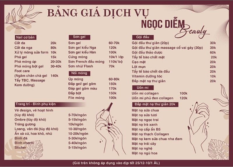 thiết kế menu nails đẹp